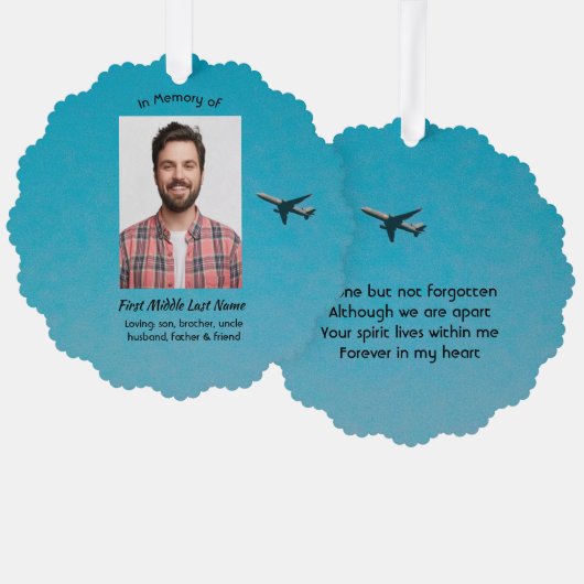  Memorial Keepsake Pilot Airplane Flying オーナメントカード (正面/裏面)