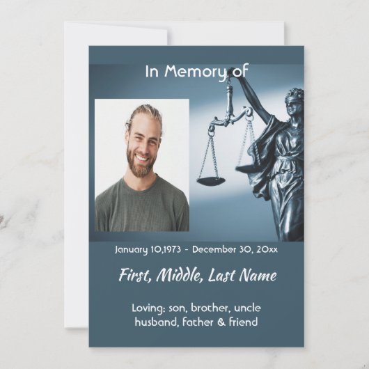  Memorial Keepsake Scales Justice Law 招待状 (正面)