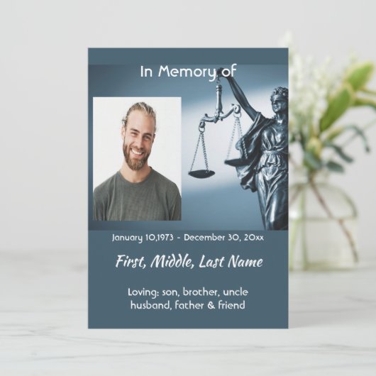  Memorial Keepsake Scales Justice Law 招待状 (スタンド正面)