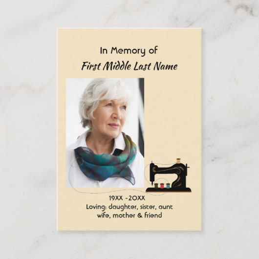 Memorial Keepsake Seamstress  名刺 (正面)