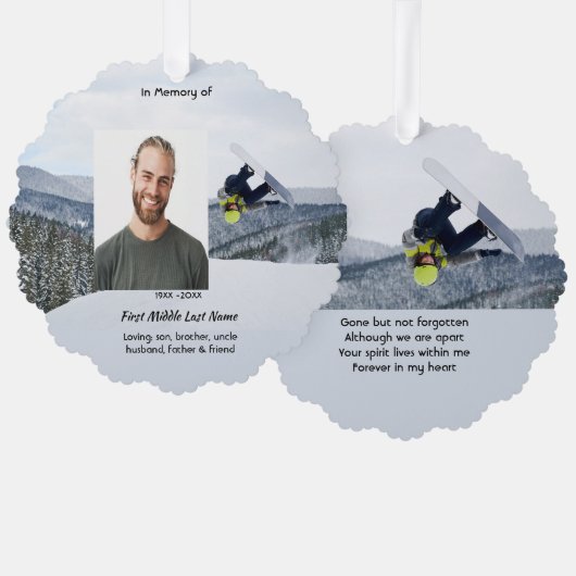 Memorial Keepsake Snowboarding Winter オーナメントカード (正面/裏面)