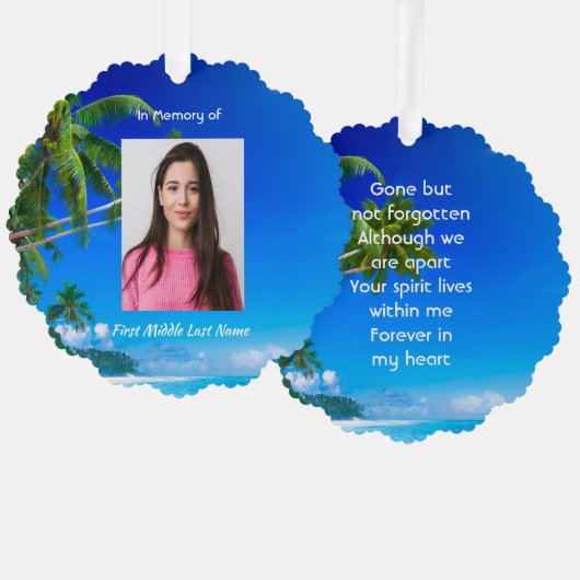 Memorial Keepsake Tropical Beach Exotic オーナメントカード (正面/裏面)