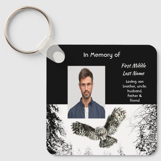 Memorial Keepsake Watercolor Owl Bird キーホルダー (正面)