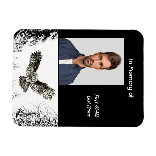 Memorial Keepsake Watercolor Owl Bird マグネット (横)