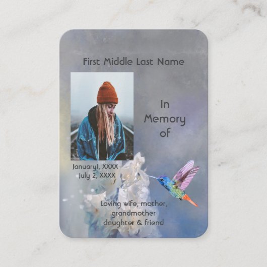 Memorial Memory Card Hummingbird White Flowers 名刺 (正面)