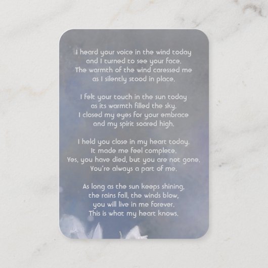 Memorial Memory Card Hummingbird White Flowers 名刺 (裏面)