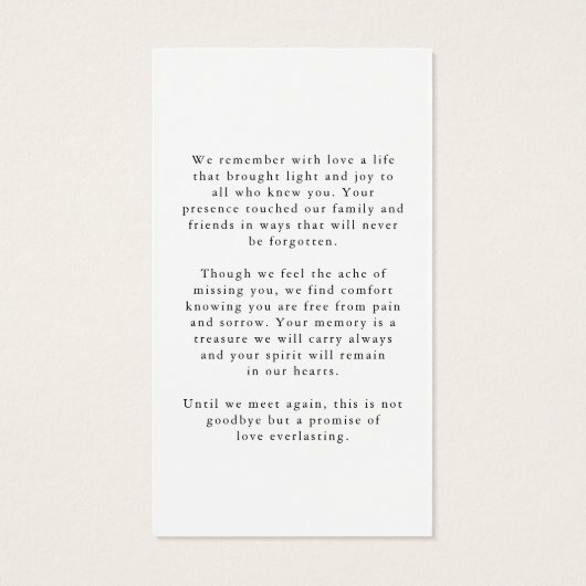 Memorial Military US Flag Photo Prayer Card (裏面)