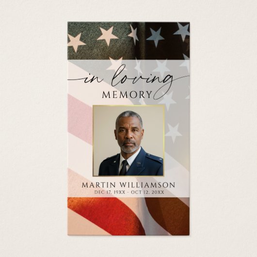 Memorial Military US Flag Photo Prayer Card (正面)