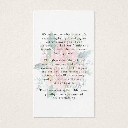Memorial Modern Pink Floral Photo Prayer Card (裏面)