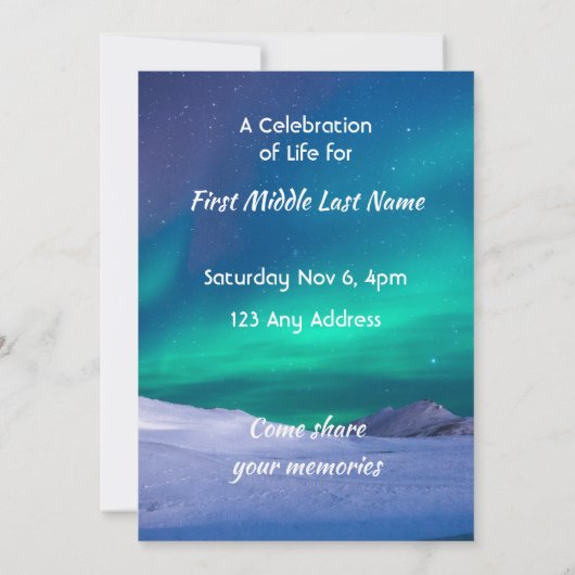 Memorial Northern Lights Aurora Borealis 招待状 (裏面)