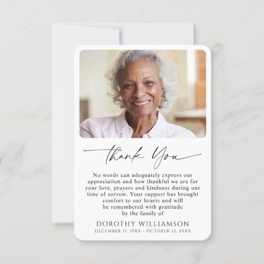 Memorial Photo Elegant Script サンキューカード (正面)