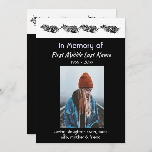 Memorial Photo Invite Graphic Art Feather Tribal 招待状 (正面/裏面)