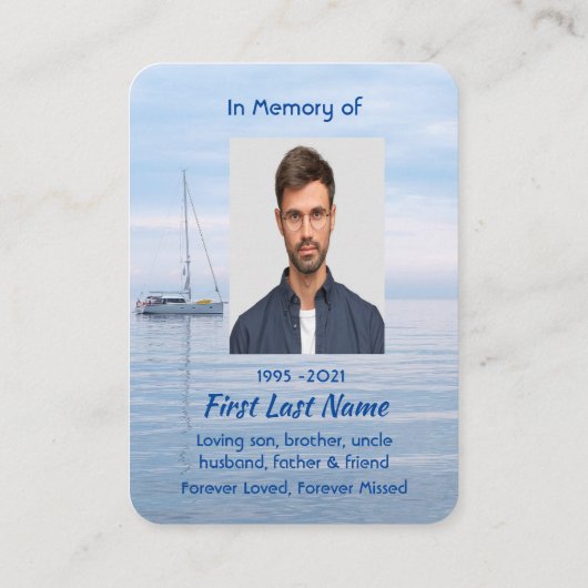 Memorial Photo Keepsake Sailboat Calm Water 名刺 (裏面)