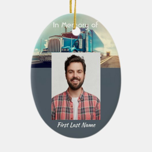 Memorial Photo Keepsake Semi Truck Tractor Trailer セラミックオーナメント (裏面)
