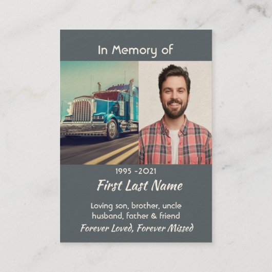 Memorial Photo Keepsake Semi Truck Tractor Trailer 名刺 (裏面)