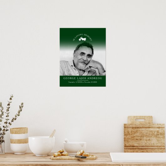 Memorial photo motorcycle funeral custom green ポスター (キッチン)