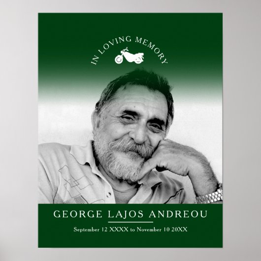 Memorial photo motorcycle funeral custom green ポスター (正面)