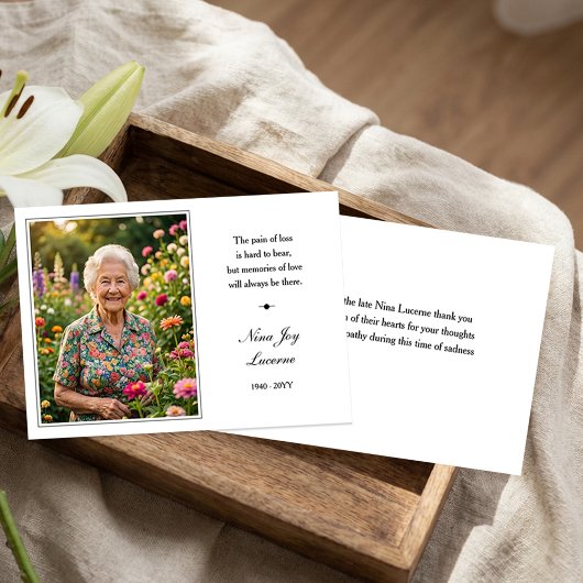 Memorial Photo Pain of Loss Simple Thank You Card 招待状