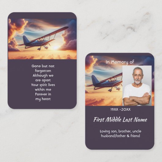 Memorial Photo Pilot Airplane Flying Sunset 名刺 (正面/裏面)