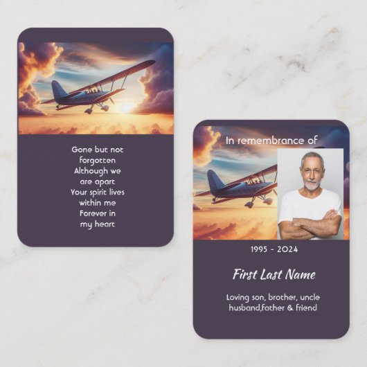 Memorial Photo Pilot Airplane Flying Sunset 名刺 (正面/裏面)