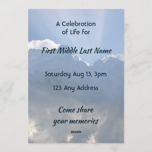 Memorial Photo Prayer Heavenly Sky 招待状 (裏面)