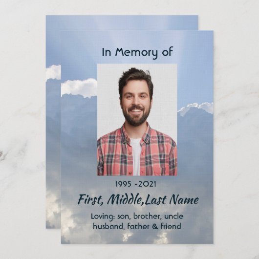 Memorial Photo Prayer Heavenly Sky 招待状 (正面/裏面)