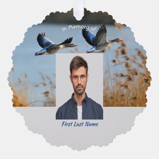 Memorial Photo Prayer Lake Geese Birds オーナメントカード (正面)