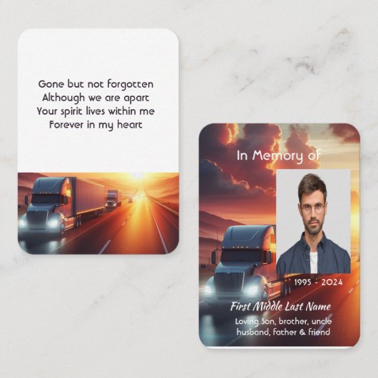 Memorial Photo Prayer Semi-Truck Tractor-trailer  名刺 (正面/裏面)