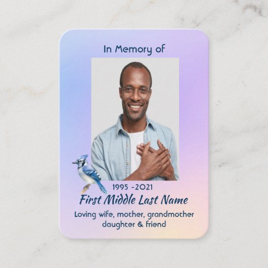 Memorial Photo Prayer Watercolor Bluejay  名刺 (正面)