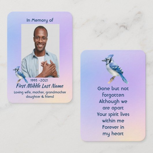 Memorial Photo Prayer Watercolor Bluejay  名刺 (正面/裏面)