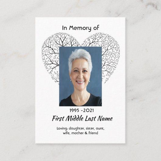 Memorial Photo Tree of Life Heart Love  名刺 (正面)