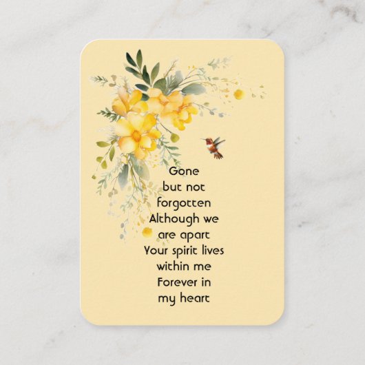 Memorial Pocket Card Hummingbird Yellow Roses  名刺 (裏面)