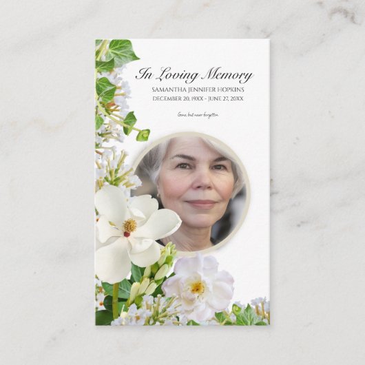 Memorial Prayer Card With White Flowers 名刺 (正面)