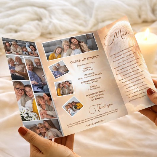 Memorial Program Orange Angel Wings Obituary チラシ