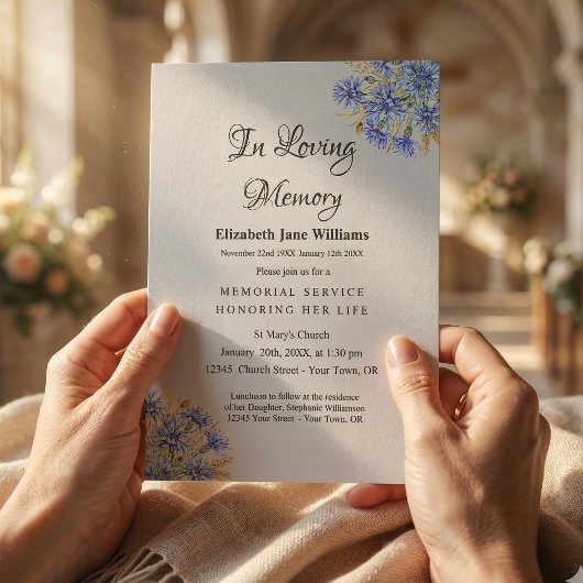 Memorial Service Celebration of Life Cornflower 招待状