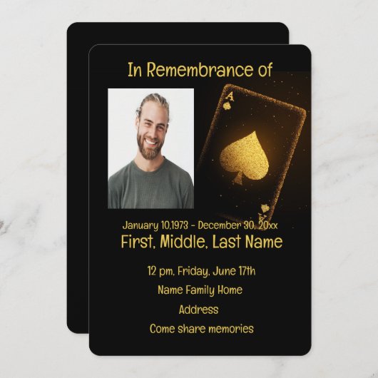 Memorial Service Invite Poker Card Game  招待状 (正面/裏面)