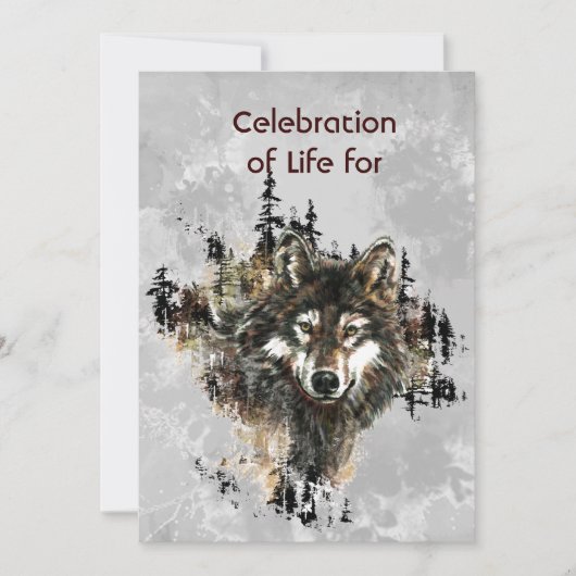 Memorial Service Invite Wolf Wolves Animal art 招待状 (正面)