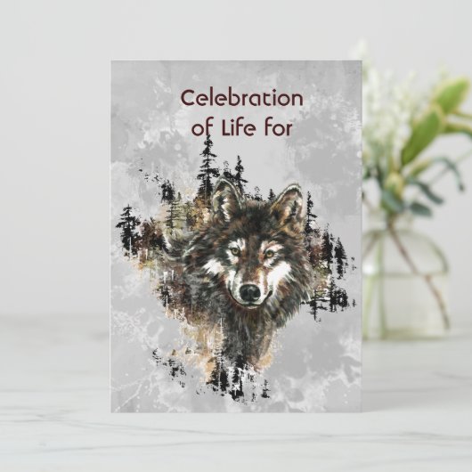Memorial Service Invite Wolf Wolves Animal art 招待状 (スタンド正面)