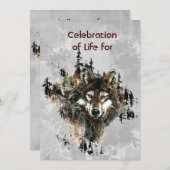 Memorial Service Invite Wolf Wolves Animal art 招待状 (正面/裏面)
