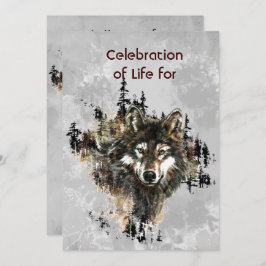 Memorial Service Invite Wolf Wolves Animal art 招待状