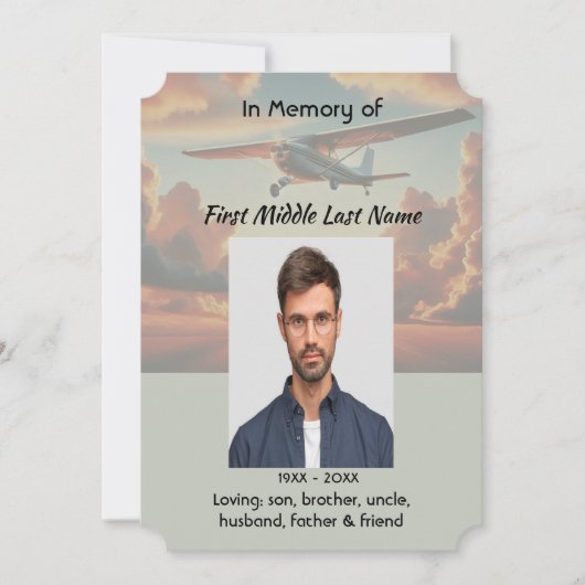 Memorial Service Pilot Airplane Flying Sunset 招待状 (正面)