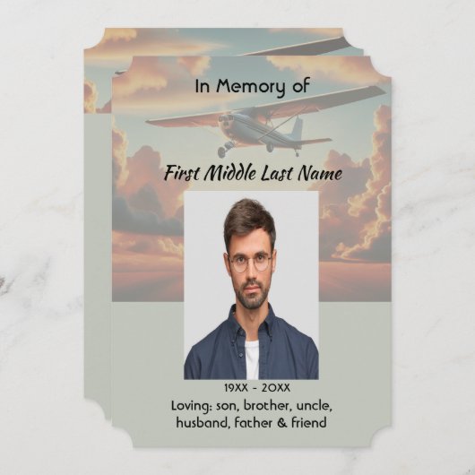 Memorial Service Pilot Airplane Flying Sunset 招待状 (正面/裏面)