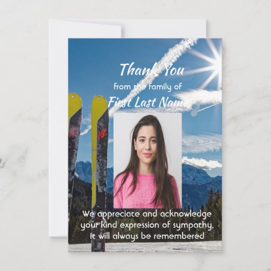 Memorial Skiing Skier Cross-country Thank you サンキューカード (正面)