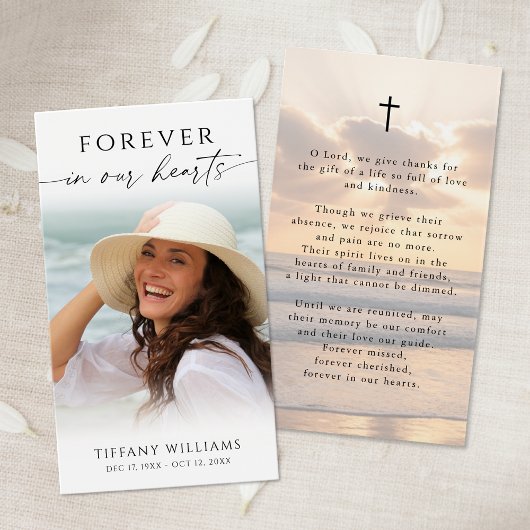 Memorial Sunset Beach Photo Cross Prayer Card
