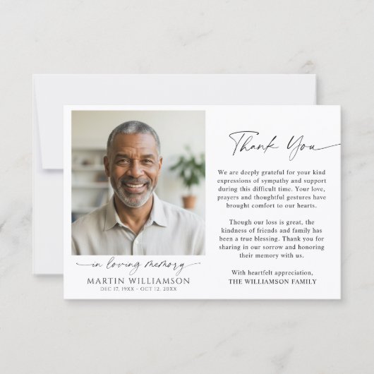 Memorial Thank You 2 Photo In Loving Memory Script サンキューカード (正面)