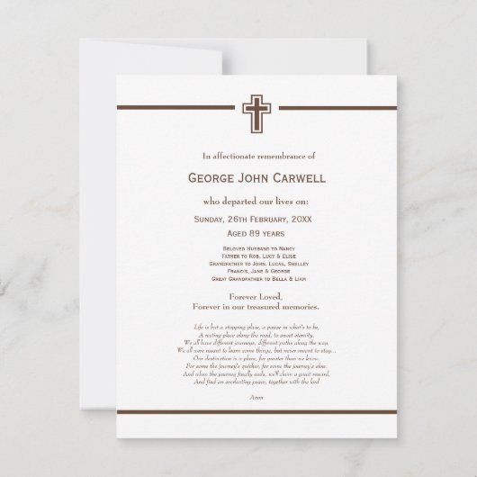 Memoriamの十字架像の十字の死の通知の写真 招待状 (裏面)
