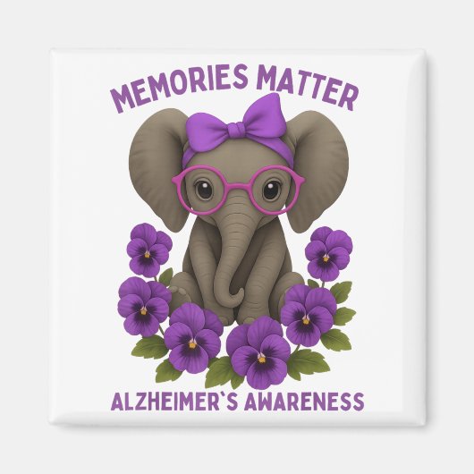 Memories Heimer's Awareness Purple Elephant Flower マグネット (正面)