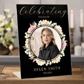 Memory Funeral Photo Floral Wreath Black 台座サイン