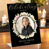 Memory Funeral Photo Floral Wreath Black 台座サイン