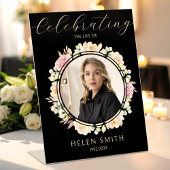 Memory Funeral Photo Floral Wreath Black 台座サイン